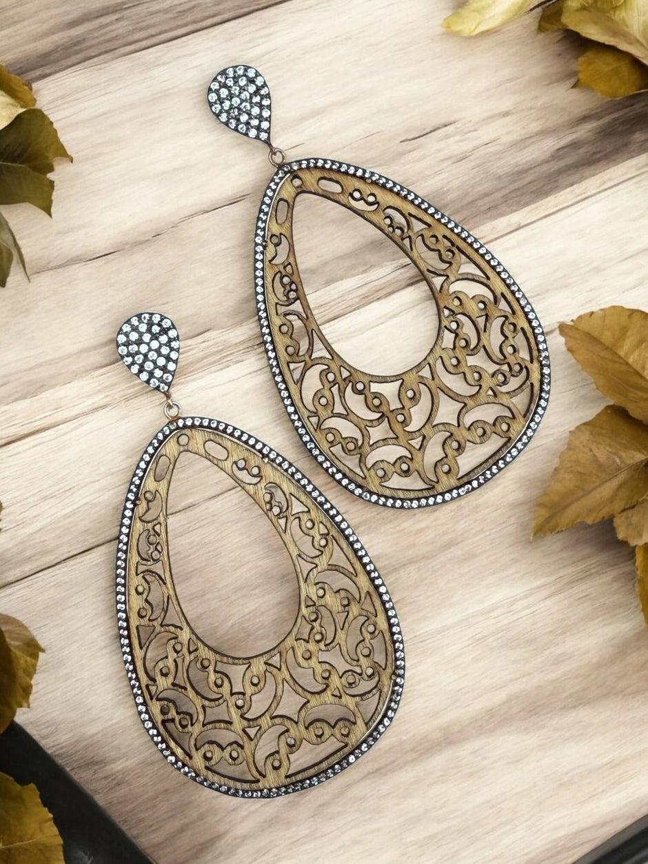 Nature Inspired Wooden Teardrop Earrings