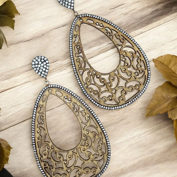 Nature Inspired Wooden Teardrop Earrings