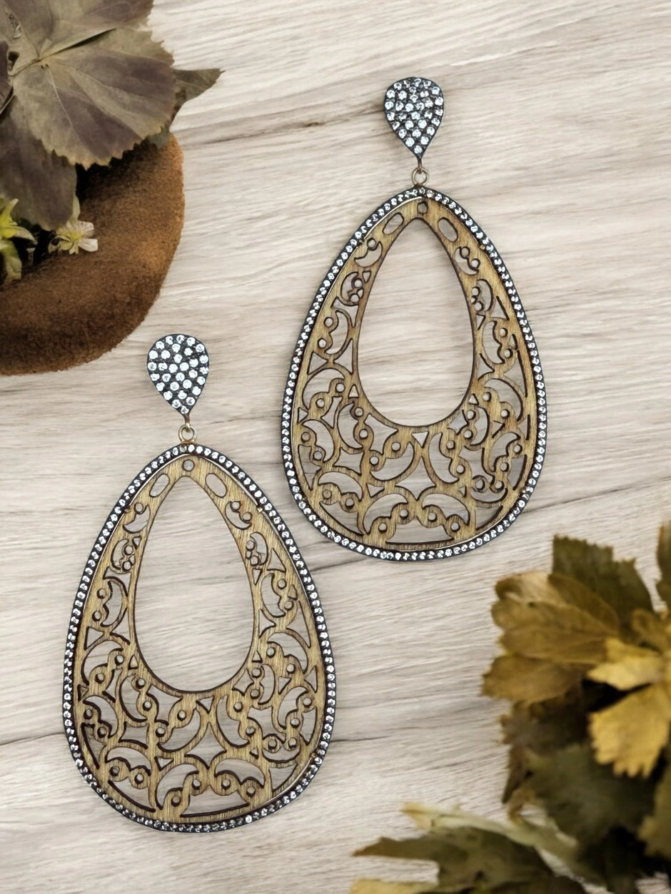Nature Inspired Wooden Teardrop Earrings