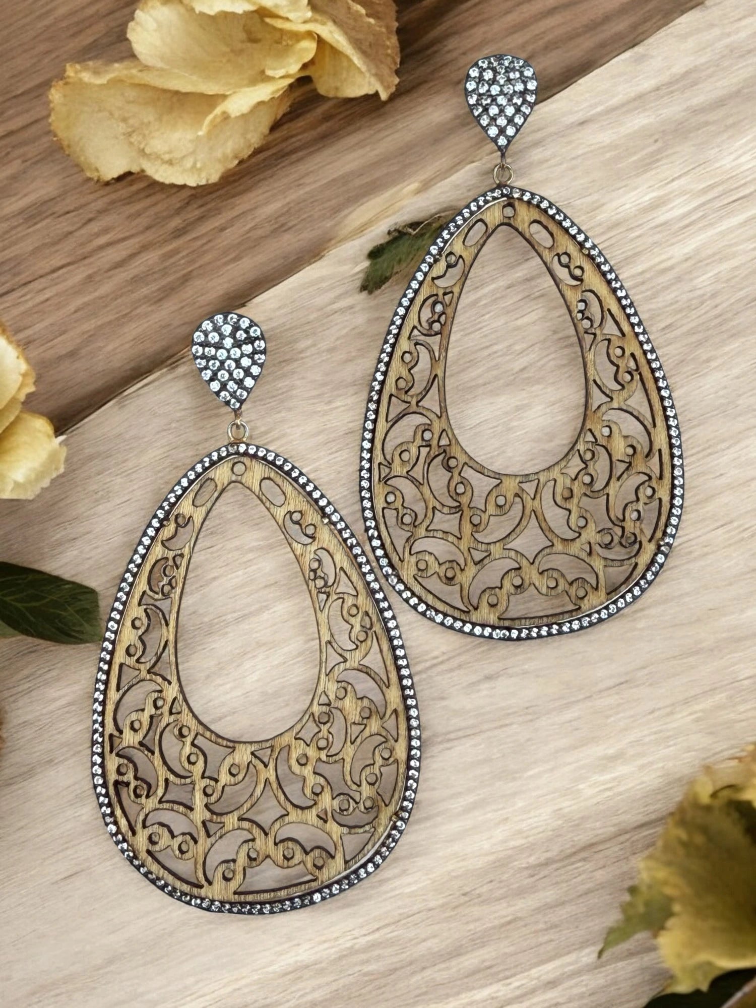 Nature Inspired Wooden Teardrop Earrings