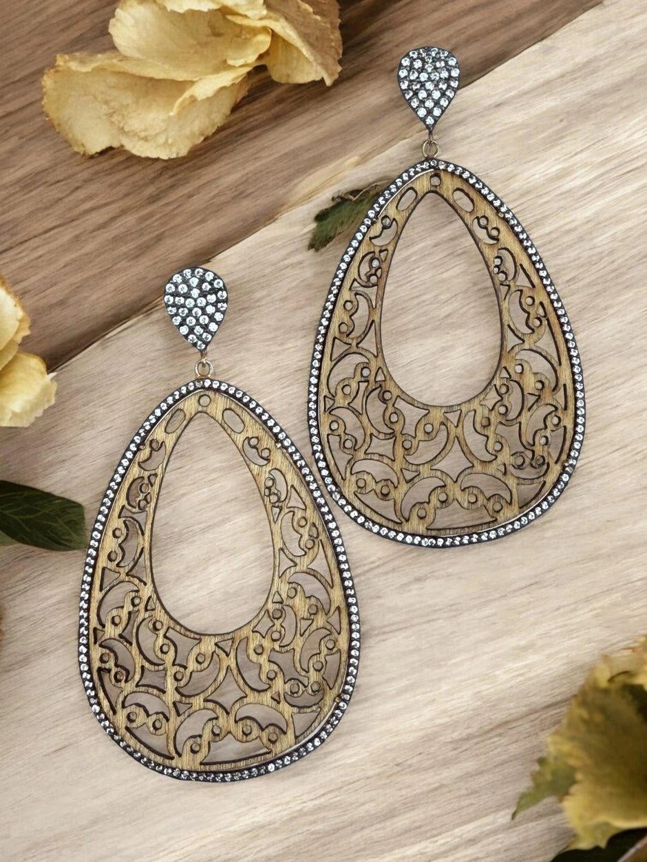 Nature Inspired Wooden Teardrop Earrings