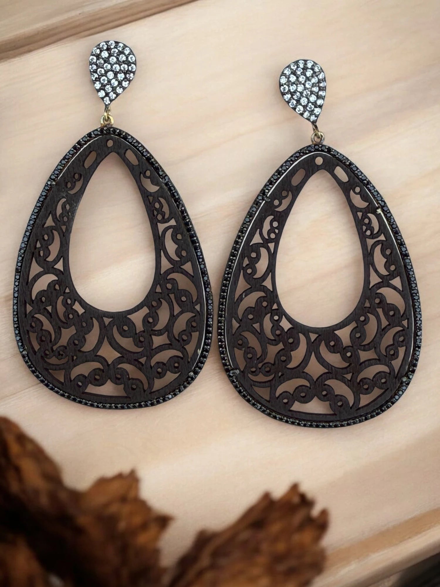 Nature Inspired Wooden Teardrop Earrings